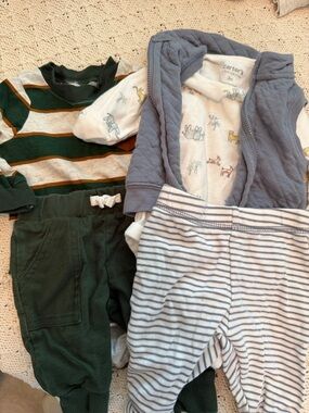 Carter's Green & Blue Baby Outfit Set with Striped Pants